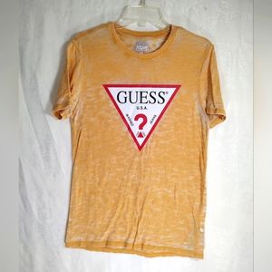 Guess gold with black letters short sleeve tee women's S  #544
